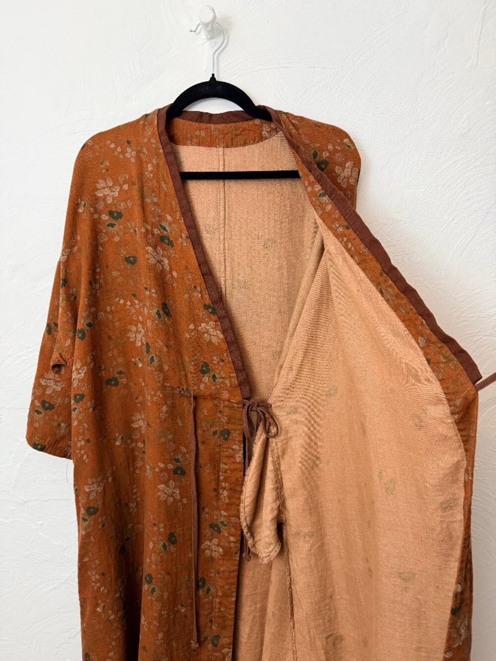 Hand Printed Floral Linen Jacket: Long Cotton Kimono Coat with Pockets